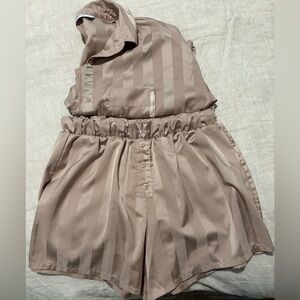 Lounge Women's Satin Striped Pajama Set Small Color Mink